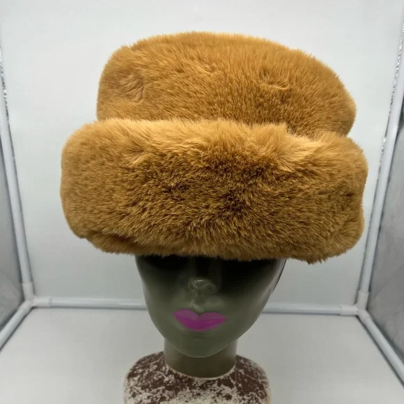 NEW ZARA Brown Faux Fur Oversized Bucket Hat sz S - Picture 1 of 6